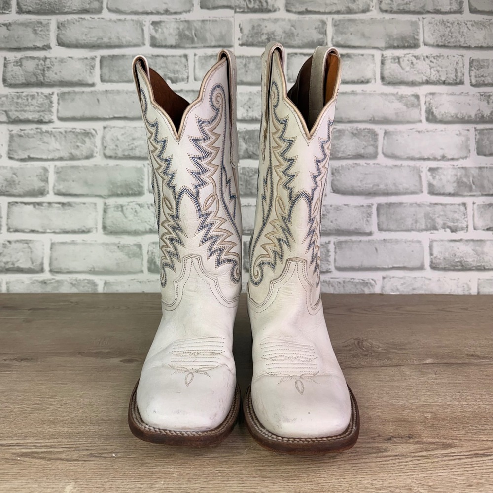 Dan Post White Leather Embroidered Western Boots Square Toe Womens 8.5 - Picture 3 of 9
